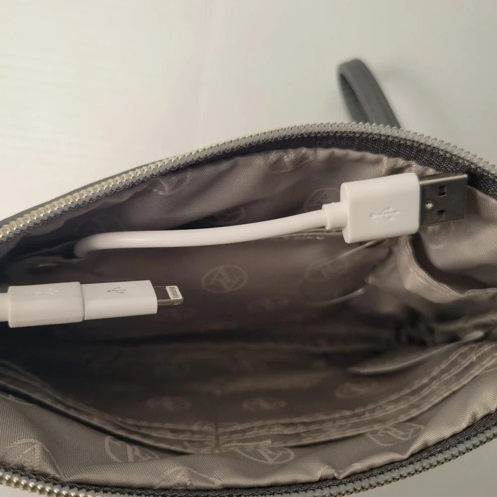 Adrienne Vittadini Studio Power Bank Charging Wristlet Gray iPhone Clutch